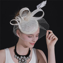 De novia, marfil Fascinator accesorios sombreros Sinamay sombrero de las mujeres sombrero de mujer damas velos elegante ocasión carrera sombreros 2024 - compra barato