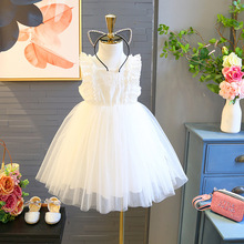 Летнее платье для девочек с пышными рукавами, детская одежда для девочек, детское праздничное платье принцессы, ярко-белое 2024 - купить недорого