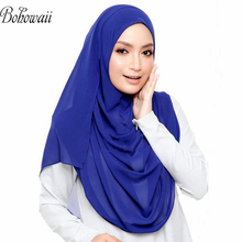 Bohowaii cachecol hijab de chiffon, lenço longo de cor sólida feminino muçulmano islâmico, turbante para adultos 2024 - compre barato