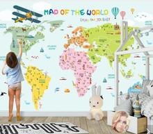 Papel de parede para quarto das crianças, mapa do mundo colorido, mural de papel de parede para sala de estar, impresso, foto 3d murais 2024 - compre barato