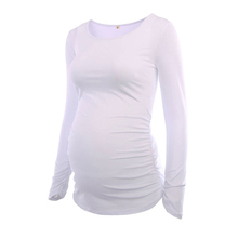 Женская одежда для беременных блузка-туника с длинным рукавом и глубоким вырезом сбоку с рюшами Топ Одежда для мамы лестная Классическая Футболка для беременных 2024 - купить недорого