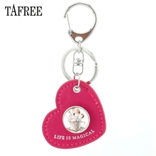 TAFREE Charm Cartoon Cute Cat Picture Heart Leather Keychain Glass Cabochon Metal Pendant Key Chain For Child Gift TB42 2024 - buy cheap