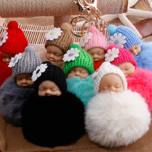 Sleeping Baby Doll Keychain Rabbit Fur Ball Car Keyring Baby Toy Car Key Holder Bag Pendant Charm Good Detail Accessories 7C1211 2024 - buy cheap