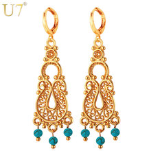 U7 Turkish Statement Earrings Wholesale Gold/Silver Color Blue Stone Drop Earrings For Women Bohemian Jewelry E705 2024 - buy cheap