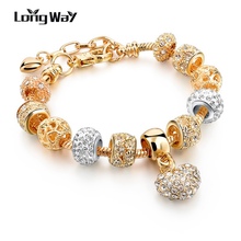 LongWay-pulsera de cristal de lujo para Mujer, amuleto de corazón y brazaletes dorados, joyería para Mujer, Sbr160056 2024 - compra barato