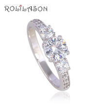 Rolilason anel redondo de cristal zircônio cor prata branco estilo europeu presente bonito para moças jr2108 2024 - compre barato