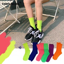 [COSPLACOOL]Candy Colorful Korean Style Women Socks Harajuku Simple Casual Cotton Bright Sokken Heap Heap Solid Chaussette Femme 2024 - compre barato