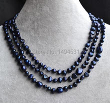 Collar de perlas de agua dulce, joyería de Color azul marino, largo, 52 pulgadas, 6-10mm, forma Barroca, venta al por mayor, envío gratis 2024 - compra barato
