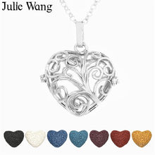 Julie Wang-collar con medallón de corazón hueco, piedras de Lava, aceites esenciales, difusor, colgantes, joyería de Perfume, 1 Juego, 6 uds. 2024 - compra barato