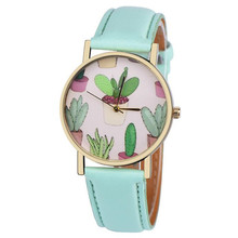 Reloj analógico de cuarzo para mujer, accesorio de pulsera con diseño de Cactus en maceta y planta, con correa de cuero PU, estilo Vogue, informal, a la moda, para regalo 2024 - compra barato