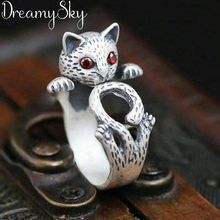 Anillos de plata Vintage Bohemia gato de Color para mujer, Punk, anillos abiertos antiguos grandes, joyería de dedo con estilo 2024 - compra barato
