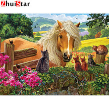 Zhui Star Full Square Diamond 5D DIY Diamond Painting "horse and cats" 3D Embroidery Cross Stitch Mosaic Home Decor XY1 2024 - buy cheap