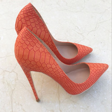 real photo woman high quality orange snake print leather pointed toe high heel Stilettos 8cm 10cm 12cm high heel woman Stilettos 2024 - buy cheap