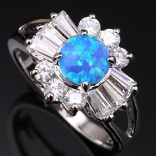 Smooth Blue Fire Opal & White  Silver Plated Argent Shy Jewelry Us# Size 6 7 8 9 SF1010 2024 - buy cheap