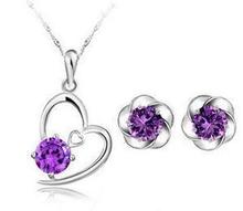 2016 trendy new romantic love heart 925 sterling silver jewelry set 45cm pendant necklace flower stud earrings 2024 - buy cheap