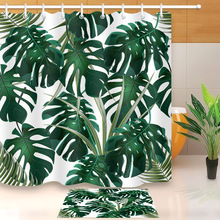 Folhas verdes monstera branco cortina de chuveiro com tapete conjunto banheiro à prova dmilágua oídio tecido poliéster resistente para banheira decoração 2024 - compre barato