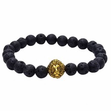 2018 Hotsale Gold Charm Buddha Head Hand Bracelet Natural Black Lava Stone Beaded Lion Bracelet for Men Jewelry Pulseras Hombre 2024 - buy cheap