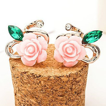 New Korean Style Big rose gold Flower Stud Earrings For Women jewelry Crystal Rhinestone Pearl leaf Stud cute Earrings jewelry 2024 - buy cheap