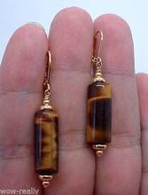 HOT SELL > New Fashion Smooth Brown Tiger Eye Stone Gold DropDangle Earrings -Top quality free shipping 2024 - buy cheap