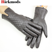 Sheepskin Leather Gloves Women's Touch Screen Fashion Embroidery Style New Cashmere Lining Autumn and Winter Warm Gloves 2024 - купить недорого