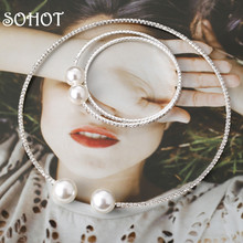 SOHOT, Модный высококачественный роскошный ювелирный комплект принцессы с жемчугом, изысканная Имитация кристаллов, для женщин, для помолвки, Bijoux 2024 - купить недорого