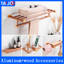 Towel Holder Aluminum Wood Towel Rack Hanging Holder Double Towel Bar Wall Mounted Bathroom Shelf Creative Toilet Paper Holder 2024 - buy cheap