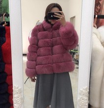 New fox fur collar jacket 2019 women's outerwear coats female short natural real fox fur outwear 2024 - buy cheap
