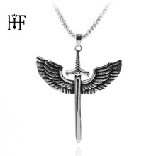 Men Alloy Snake Chain Sword Wings Pendant with 60CM Necklace Ancient Silver Color Men Necklace Maxi Punk Gifts for Men 2024 - buy cheap