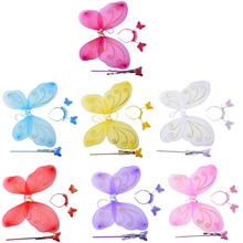 3Pcs/set Fairy Xmas Costume Set For Party Supplies Multi Colors Princess Girl Kids Lovely Butterfly Wing Wand Headband 2024 - buy cheap