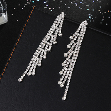 Yfjewe brincos femininos prateados com strass cristal longo borla pendente joia para casamento e630 2024 - compre barato