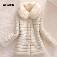 Abrigo de piel de conejo y zorro para mujer, chaqueta delgada de talla grande, con cuello largo, para invierno 2024 - compra barato
