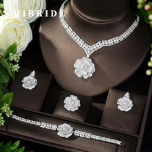 HIBRIDE Elegant New Flower Shape Bridal Jewelry Sets Sparkling AAA+ Zirconia Paved Cute Necklace Bracelet Earring Ring Set N-970 2024 - buy cheap