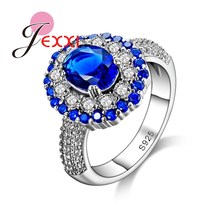 Joyería de lujo para fiesta y boda para mujer, anillos de plata de ley 925 con diamantes de imitación, de cristal azul círculo de piedra, decoración de dedos 2024 - compra barato