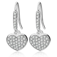 Pendientes de cristal brillante para mujer, Piercing con forma de corazón, Pendientes colgantes chapados en plata 2024 - compra barato