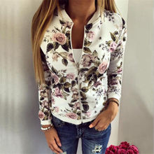 Mulheres Floral Mangas Compridas Outono Casuais Jaquetas Curtas Zippers Brasão Outwear Jacket 2024 - compre barato