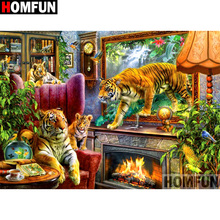 HOMFUN taladro cuadrado/redondo completo 5D DIY pintura de diamante "Animal Tigre" bordado punto de cruz 3D decoración del hogar regalo A12206 2024 - compra barato