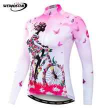 Weimostar-camiseta para ciclismo feminina, anti-uv, manga longa, para outono, uniforme, mtb, secagem rápida, rosa, camisa para ciclismo 2024 - compre barato