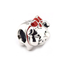 Cuentas de plata de esmalte rojo para pulsera, abalorios de cerdo bonito, amor, 100% Plata de Ley 925, amor, bricolaje, joyería, envío gratis 2024 - compra barato