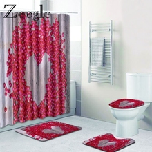 Zeegle-conjunto de corações e tapete para banheiro, cortina, microfibra, antiderrapante, para banho 2024 - compre barato