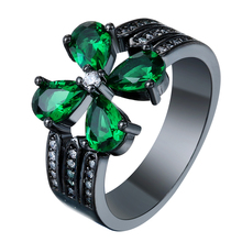 Hainon Vintage Black Gold Color Promise Rings New Fashion Green Flower Jewelry Gift Princess Czech Zircon Party Rings for women 2024 - buy cheap