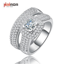Hainon Лидер продаж 20176, ювелирные украшения для женщин, наборы свадебных колец, 2 шт., полностью кубический циркон, обещающее ювелирное изделие, серебряное кольцо на палец 2024 - купить недорого