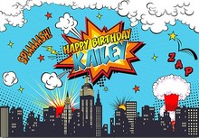 custom super hero birthday boy city skyline clouds star backgrounds  High quality Computer print party backdrops 2024 - buy cheap