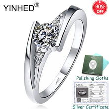 ¡Envió el certificado de plata! YINHED-Anillos de Compromiso de plata de ley 100% 925 para mujer, anillo solitario de circonia cúbica de 0,5 CT, ZR551 2024 - compra barato