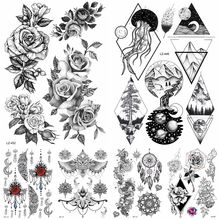 Realistic Sketch Rose Flower Tattoos Stickers Body Arm Fake Wrist Waterproof Tattoo Temporary Women Men Galaxy Moon Tatoo Sheets 2024 - buy cheap