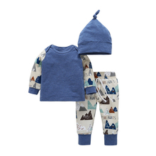 3pcs/Set baby Boys Clothing Set Cute Newborn Baby Boys Long Sleeve T-shirt Top+Long Pants Hat Outfit Clothes Set 2024 - купить недорого