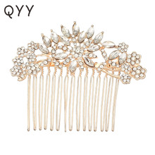 Qyy enfeites de cabelo para noiva, acessórios da moda com cristal de cor ouro rosado, grampos de cabelo para casamento 2024 - compre barato