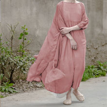 Johnature 2021 Autumn Summer Silk Loose Dress New Arrival Women Soft Comfortable Loose Round Neck Silk  Dress 2024 - buy cheap