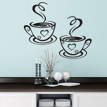 Two coffee cups Kitchen Bar Wall Sticker for living room Restaurant Background Art Decals stickers wallpaper home decoration 2024 - купить недорого