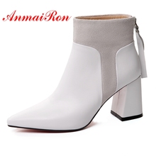 AnmaiRon Women Ankle Boots Elegant Genuine Leather Boots Pointed Toe High Heel Boots Size 34-39  Winter Boots Women Shoes LY005 2024 - buy cheap