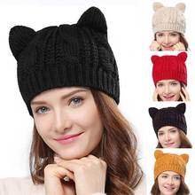 Vogue Women's Knitted Caps with Cat Ears Sharp Knitting Hats Warm Women Beanies Crochet Hats Hip Hop Cap Ski Hat 2024 - buy cheap